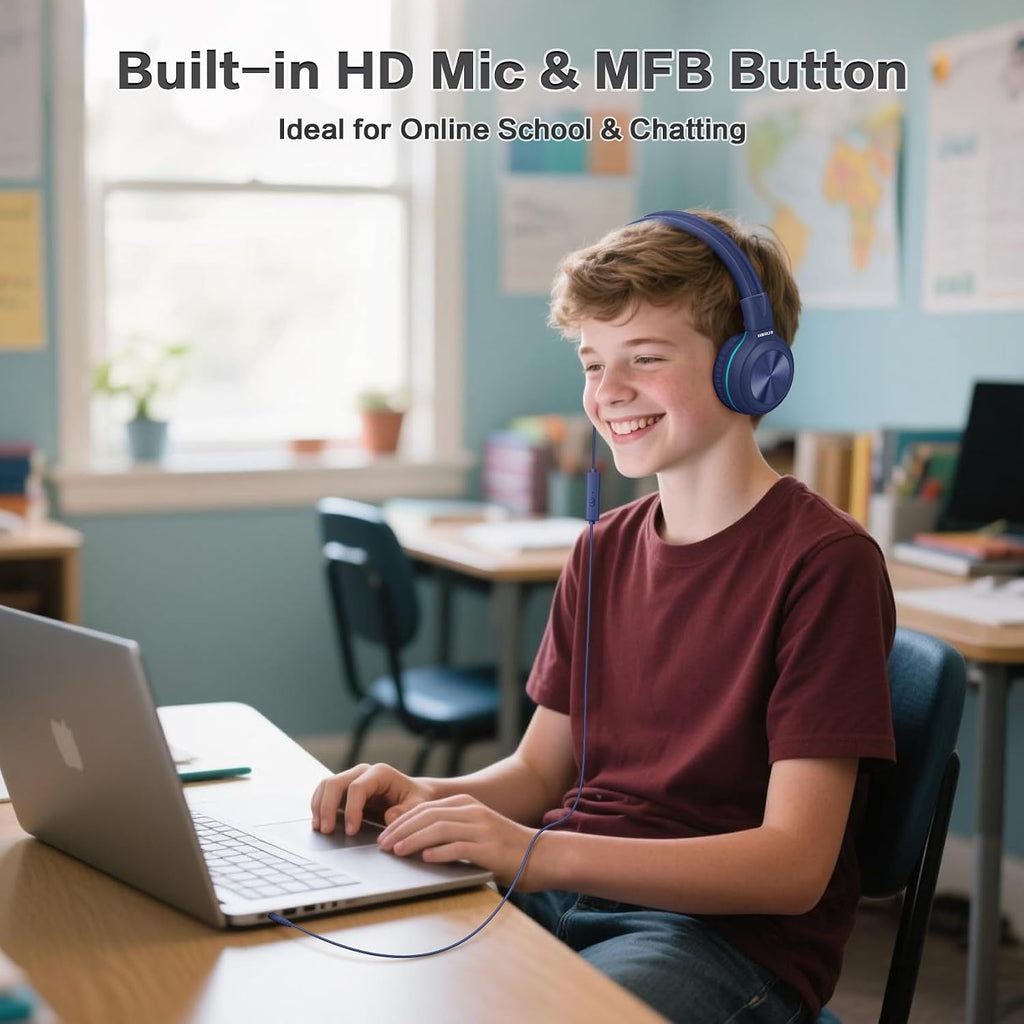 SIMOLIO Manyshare Kids Headphones with Mic, 3.5mm Wired School Headset
