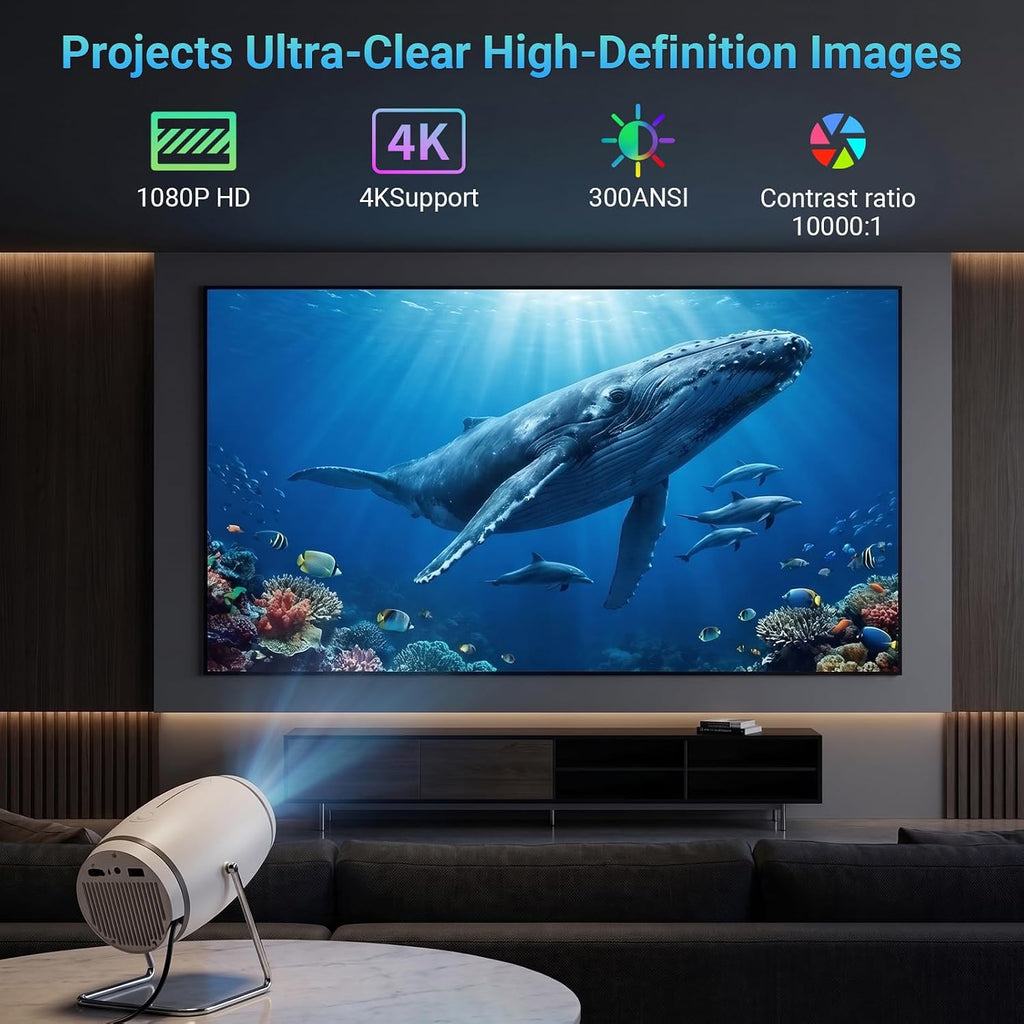 【Built-in APPS】Mini Projector With Wifi And Bluetooth, 1080P 4K Support Portable Projector, Movie Projector for Bedroom, Compatible with Smartphones/TV Stick/iPad/PS5/Laptop/HDMI/USB