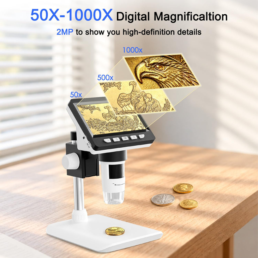 4.3" Digital Microscope for Adults, SKYEAR Coin Microscope 1000X Magnification with 8 Ajustable LED Fill Lights, USB Microscope for Windows/MacOS, Coin Collection Supplies-Black
