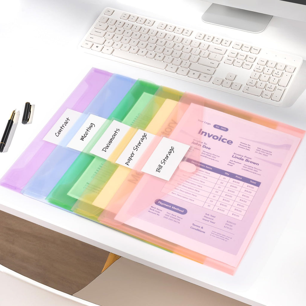 Sooez 10 Pack File Folders, Clear Poly Envelopes Plastic Folders A4 Pouch