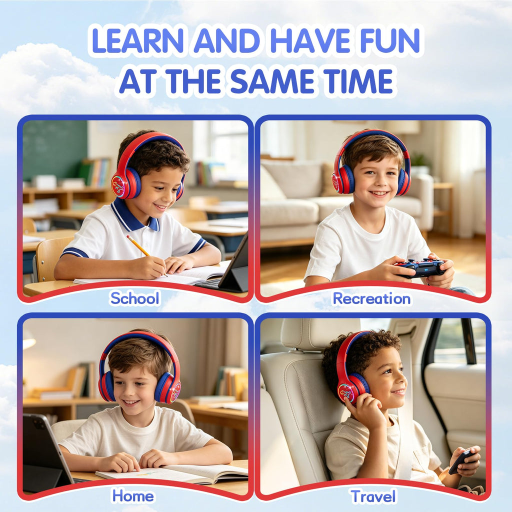 IFECCO Kids Bluetooth Headphones with Case,Cute LED Light Up Cat Ears