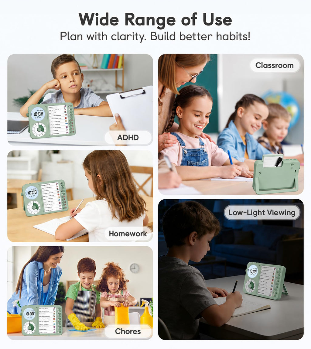 3-in-1 Visual Timer & ADHD Tool for Kids – ADHD Task Timer for Adults with Visual Schedule, Chore Chart & Planning Board for Home, School, Classroom, Work (White)