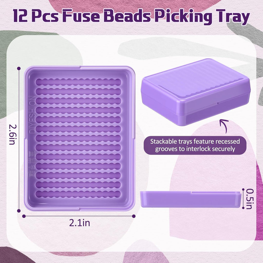 Beeveer 12 Pcs 2.6mm Fuse Beads Picking Trays 2.6 x 2 Inches Bead Sorting Trays Organizer Efficient Sorting Tools for Melty Beads for DIY Arts Crafts