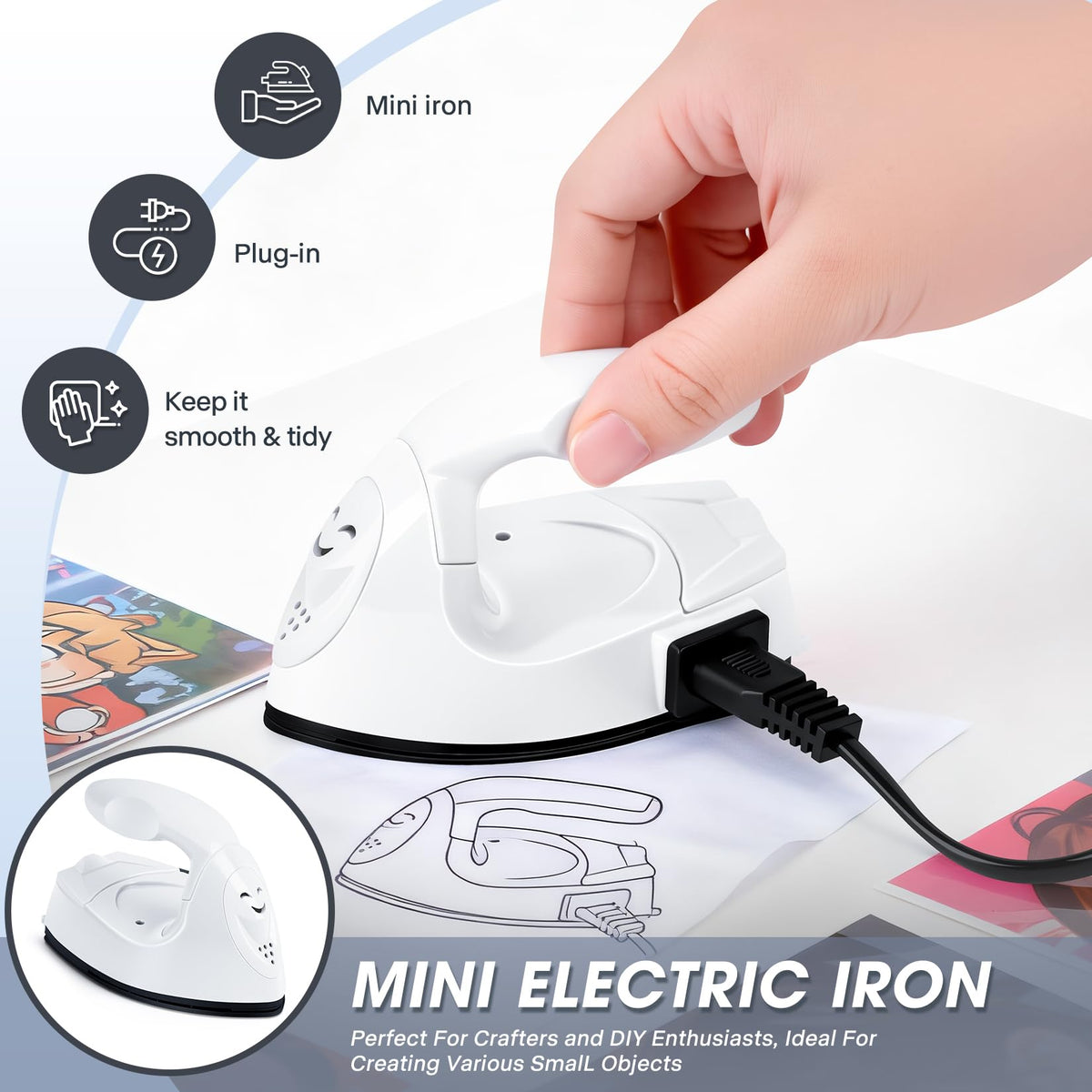Mini Heat Press Portable Craft Iron For Fuse Beads, Black