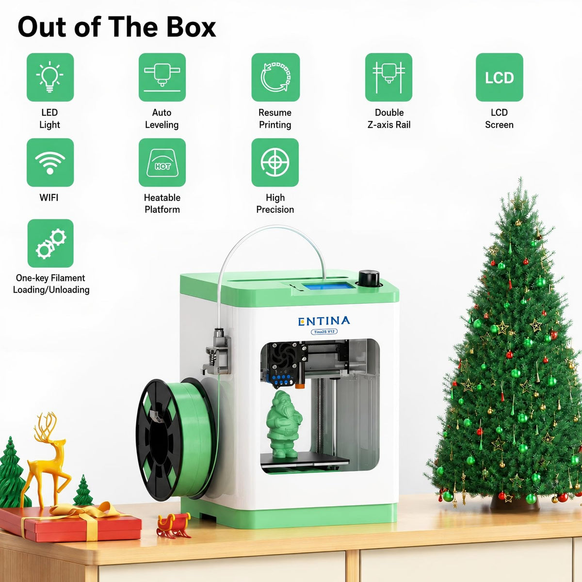 Entina Tina2C 3D Printer for Beginners, Fully Assembled Starter Mini 3D Printer, Start in 8 Mins, App & WiFi Control, Auto Leveling, 3500+ Model Library, 25+ Creative DIY Modules for STEM, Home