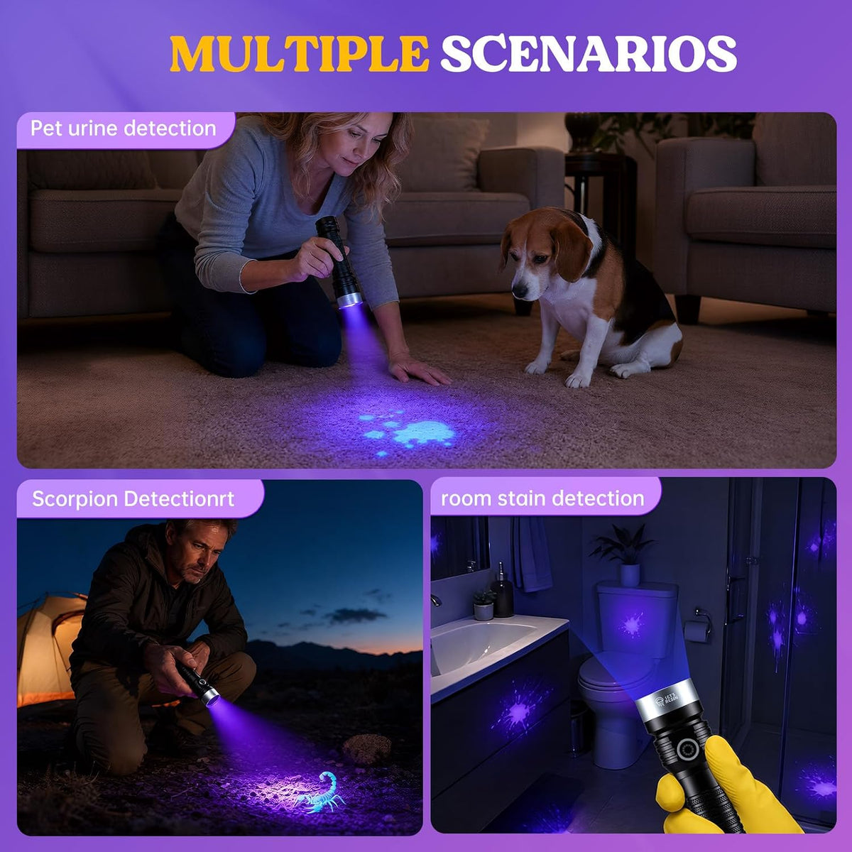 LET'S RESIN 365nm UV Flashlight, 7 LEDs, USB-C Rechargeable, 3000 mAh