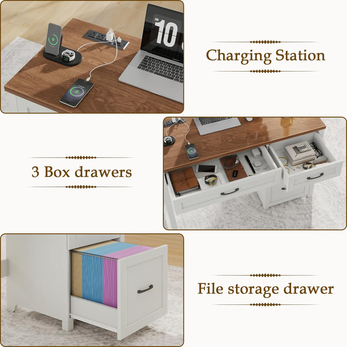 Vabches 47-Inch Student Desk with Drawers