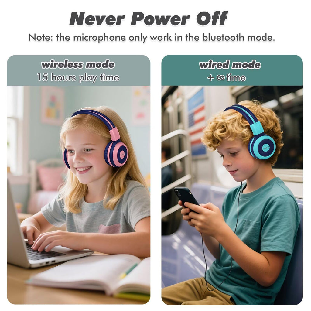 SIMOLIO Kids Wireless Headphones w/Mic for School,75/85/94dB Safe Volume