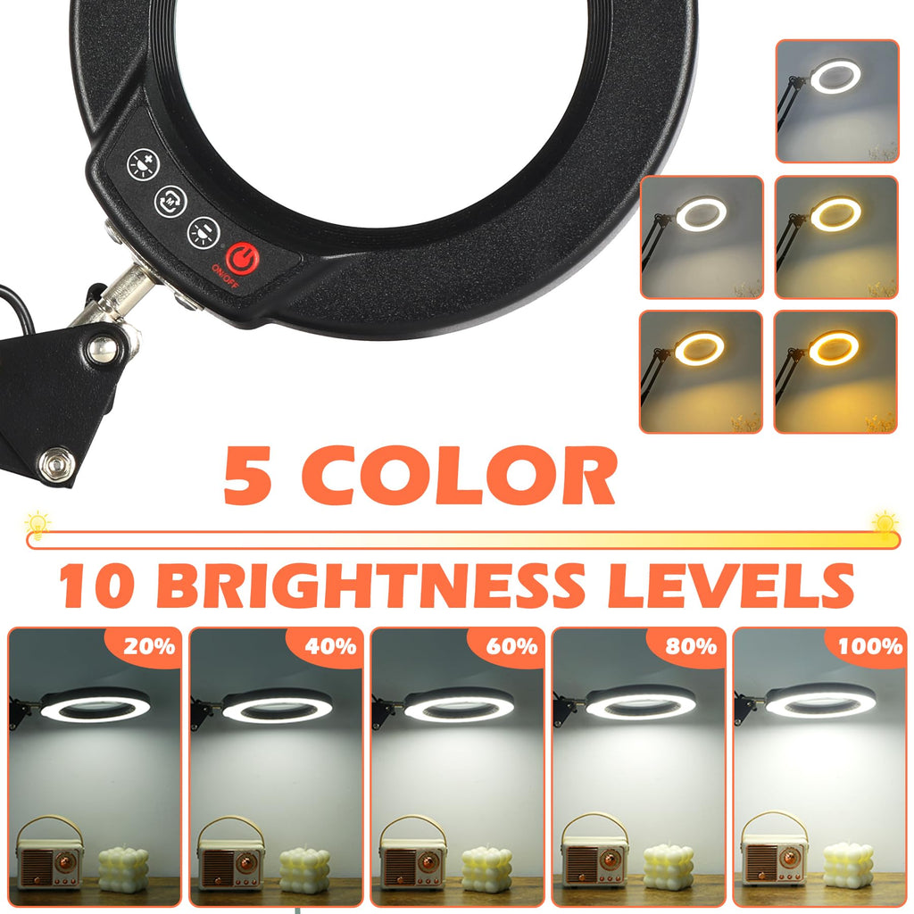 30X 12X Square Magnifying Glass with Light and Clamp, 36'' Ultra Long Lamp
