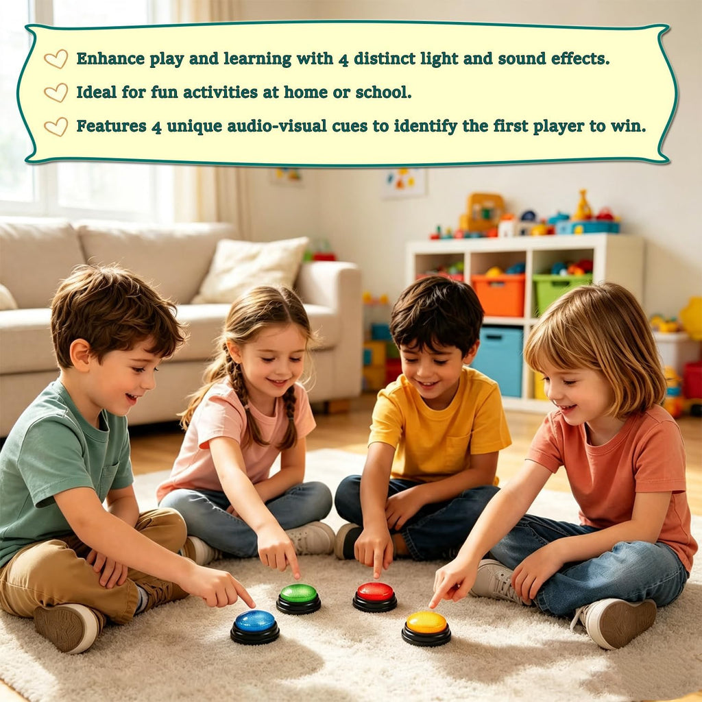 Learning Resources Answer Buzzers, Set of 4, Answer Buzzers for Classroom, Family Feud Jeopardy Buzzer, Game Buzzers with Lights and Sound for Classroom, Game Show Buzzer Buttons