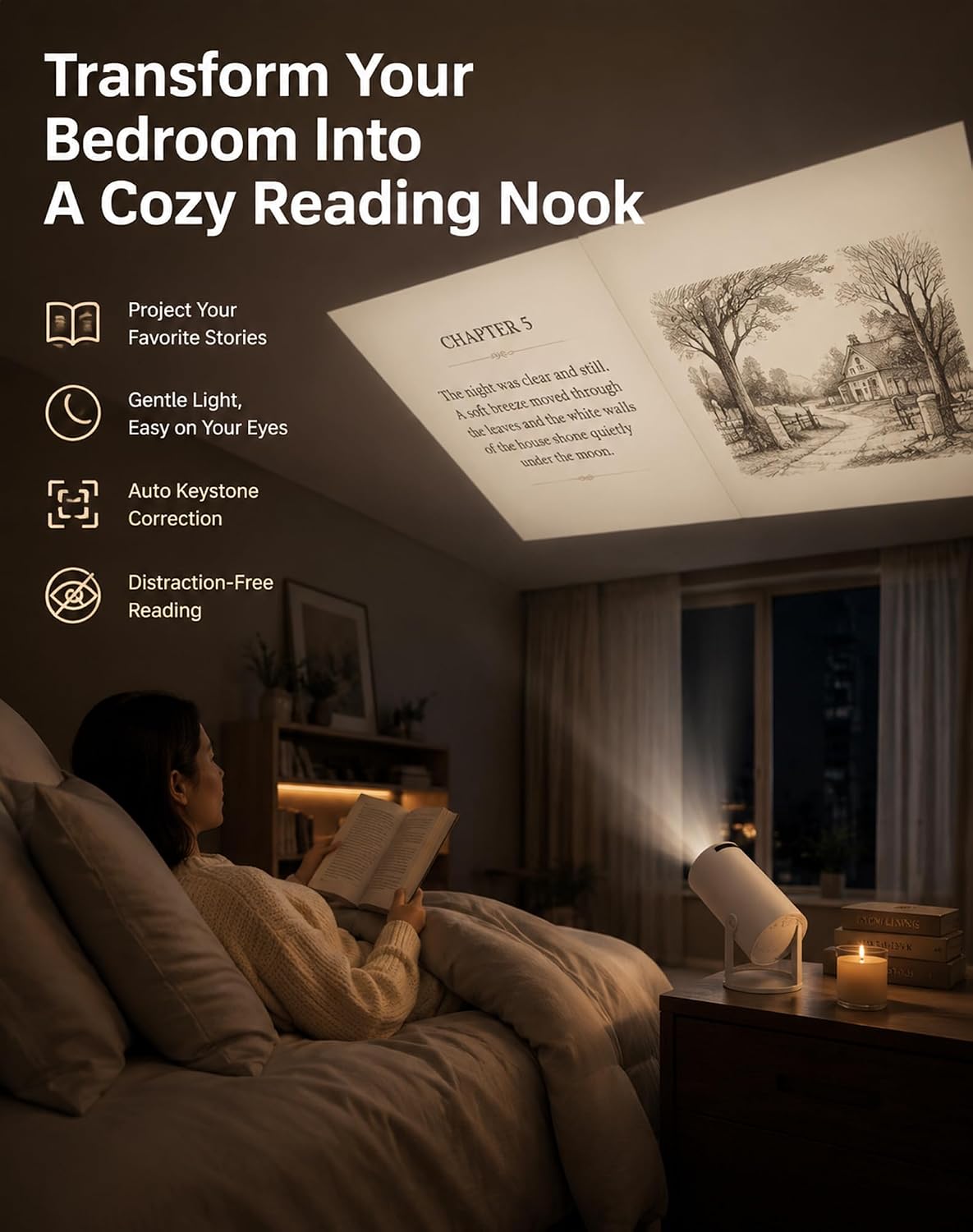 BookGlow Smart Reading Projector with 720p HD Display