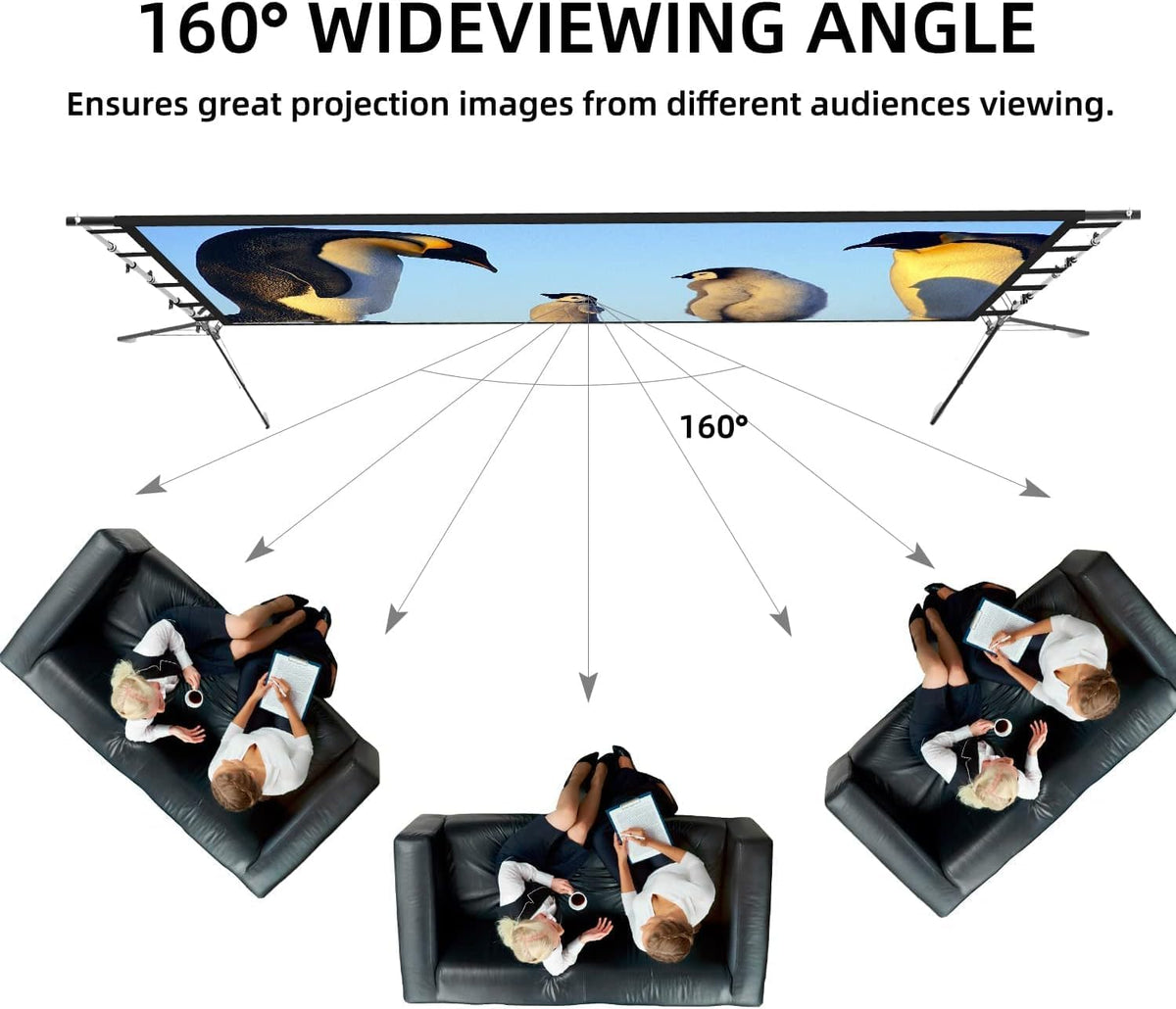 100 Inch Outdoor Projector Screen with One-Piece Telescopic Stand, Wrinkle-Resistant 4K HD Movie Screen for Backyard, Camping and Indoor Home Theater (Fits Long Throw Projectors)