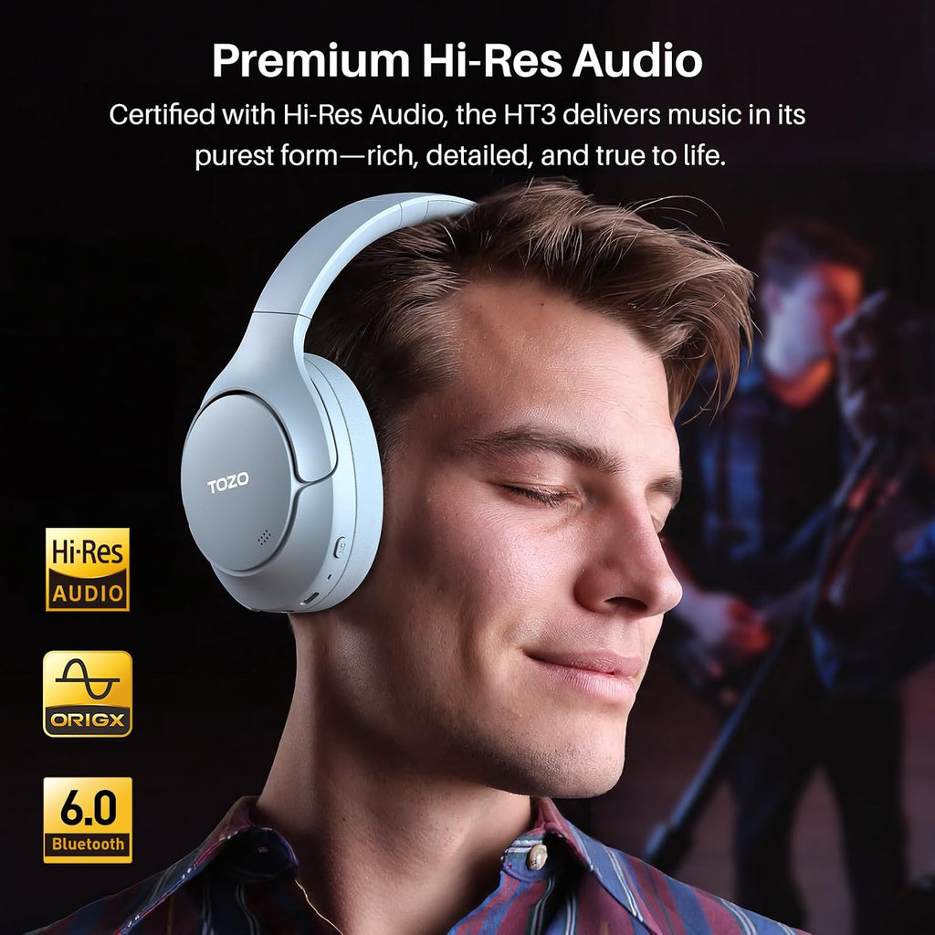 TOZO HT3 Hybrid Noise Cancelling Wireless Headphones, 90H Over Ear Headset