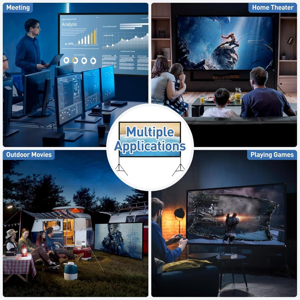 Projector Screen with Stand, 80 Inch Portable Projector Screen Outdoor Indoor, 1.2 Gain Fiberglass Projection Screen, 16:9 Outdoor Movie PVC Screen with Carrying Bag for Movie Night(White Screen)