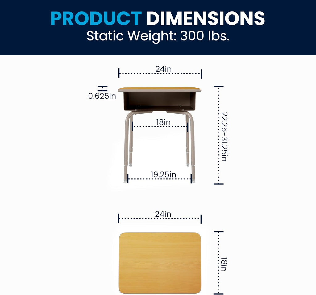 EMMA + OLIVER Adjustable Student Desk with Book Box