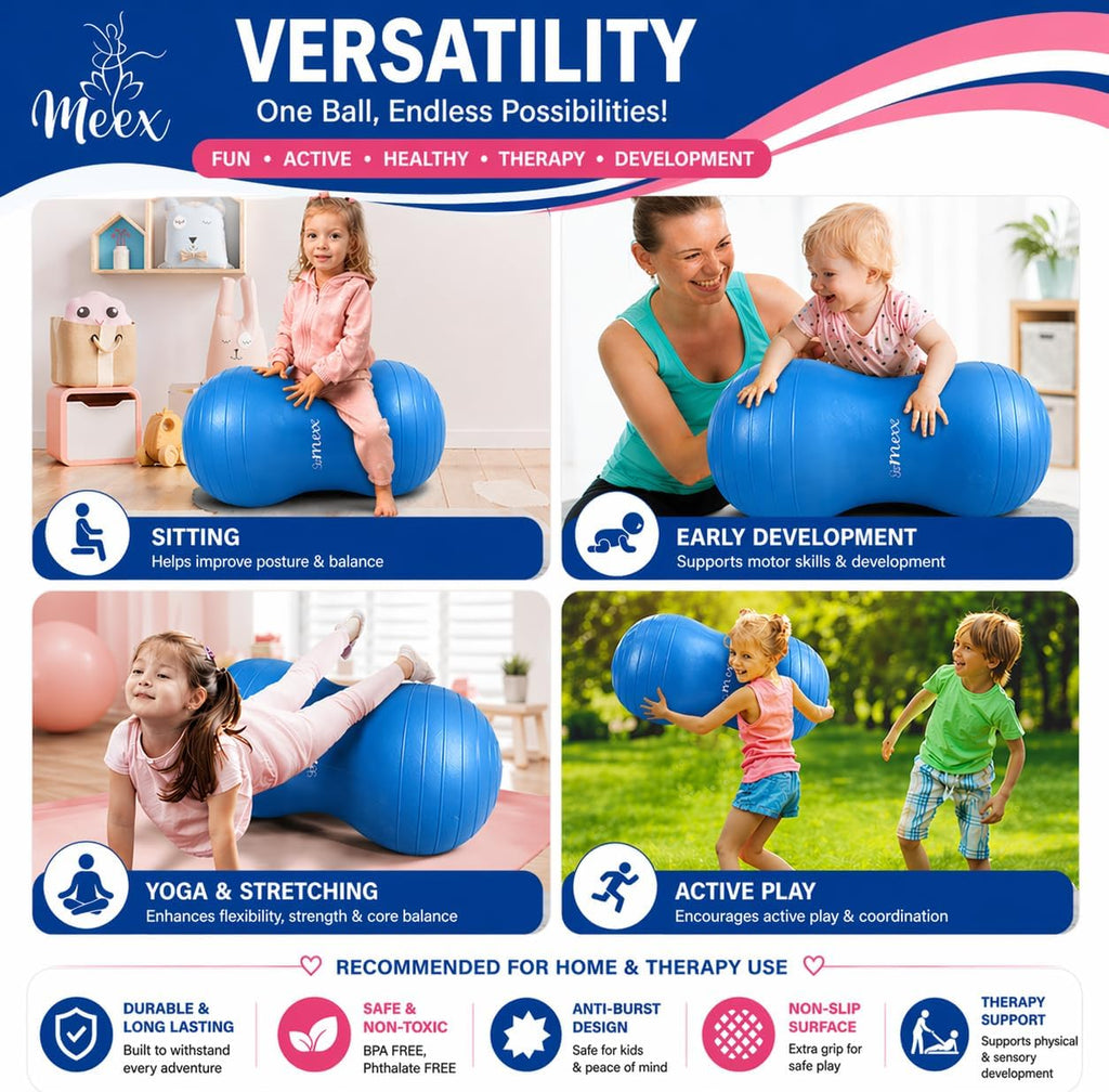 Meex Sensory Peanut Ball for Kids Therapy and Exercise - Enhance Balance, Motor Skills and Physical Therapy Calming Development with Our Yoga Ball - Flexible Seating for Autistic Children