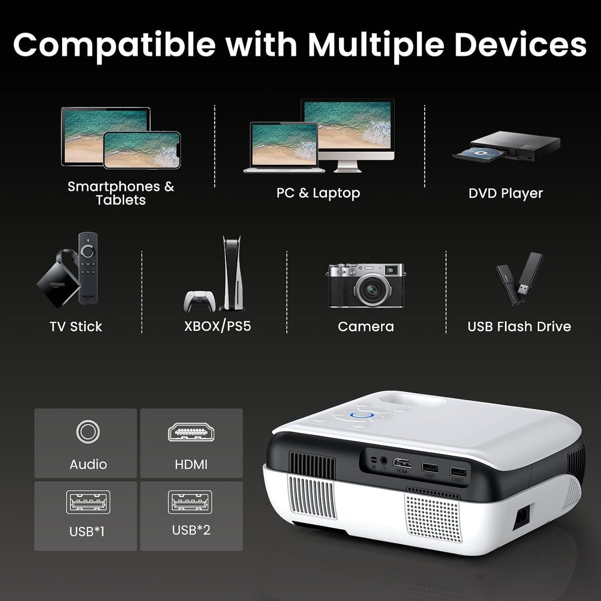 HAPPRUN Native 1080P Bluetooth Projector - Standard