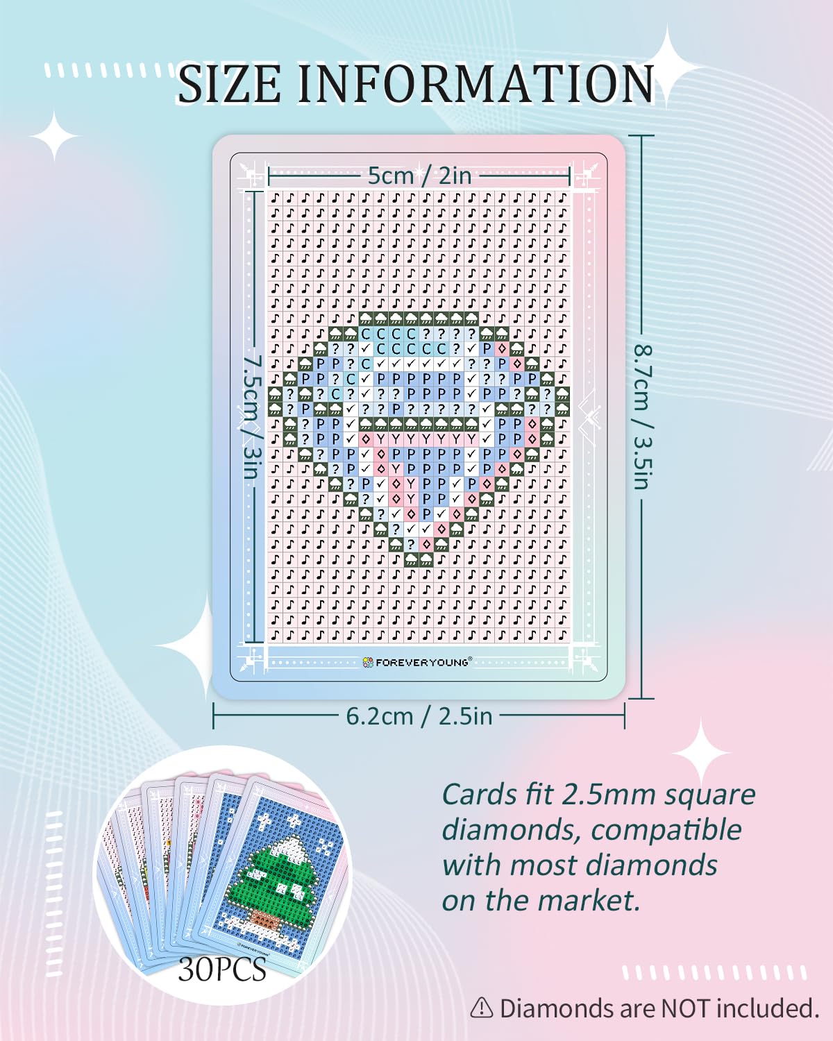 ForeverYoung Freestyle Mini Diamond Art Cards, No Pattern–Square, No Drills