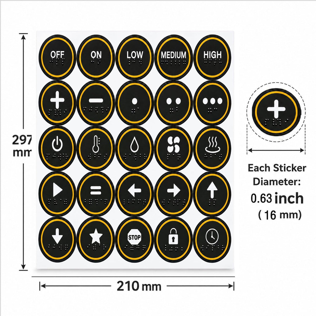 25 Tactile Stickers for Blind and Visually Impaired Elderly Raised Markers