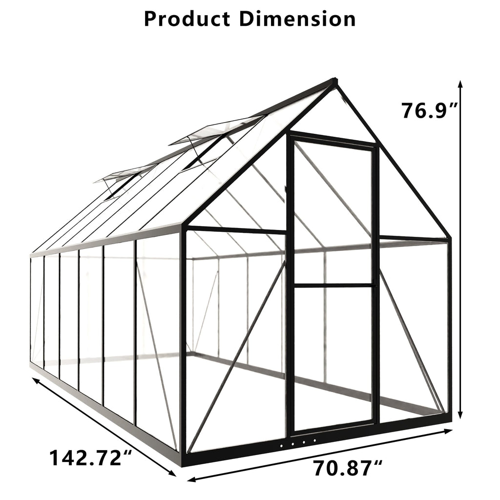 Exroo Aluminum Polycarbonate Walk-In Greenhouse (Multiple Sizes)