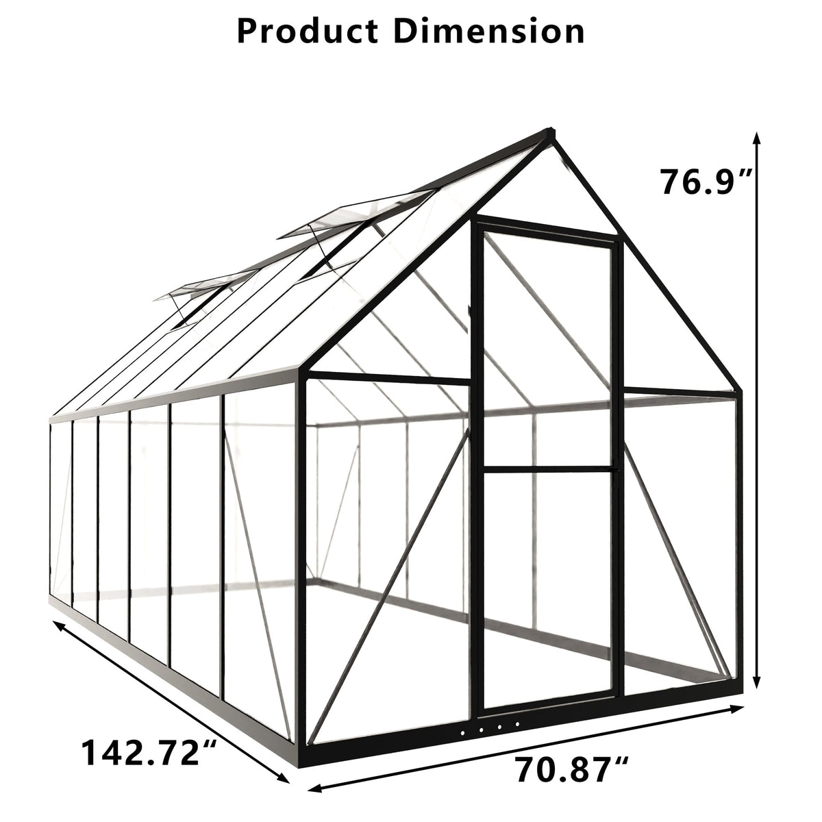 Exroo Aluminum Polycarbonate Walk-In Greenhouse (Multiple Sizes)