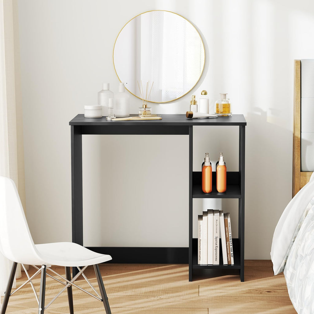 LDAILY Small Desk with 2-Tier Shelves, Compact Computer Writing Desk(White)