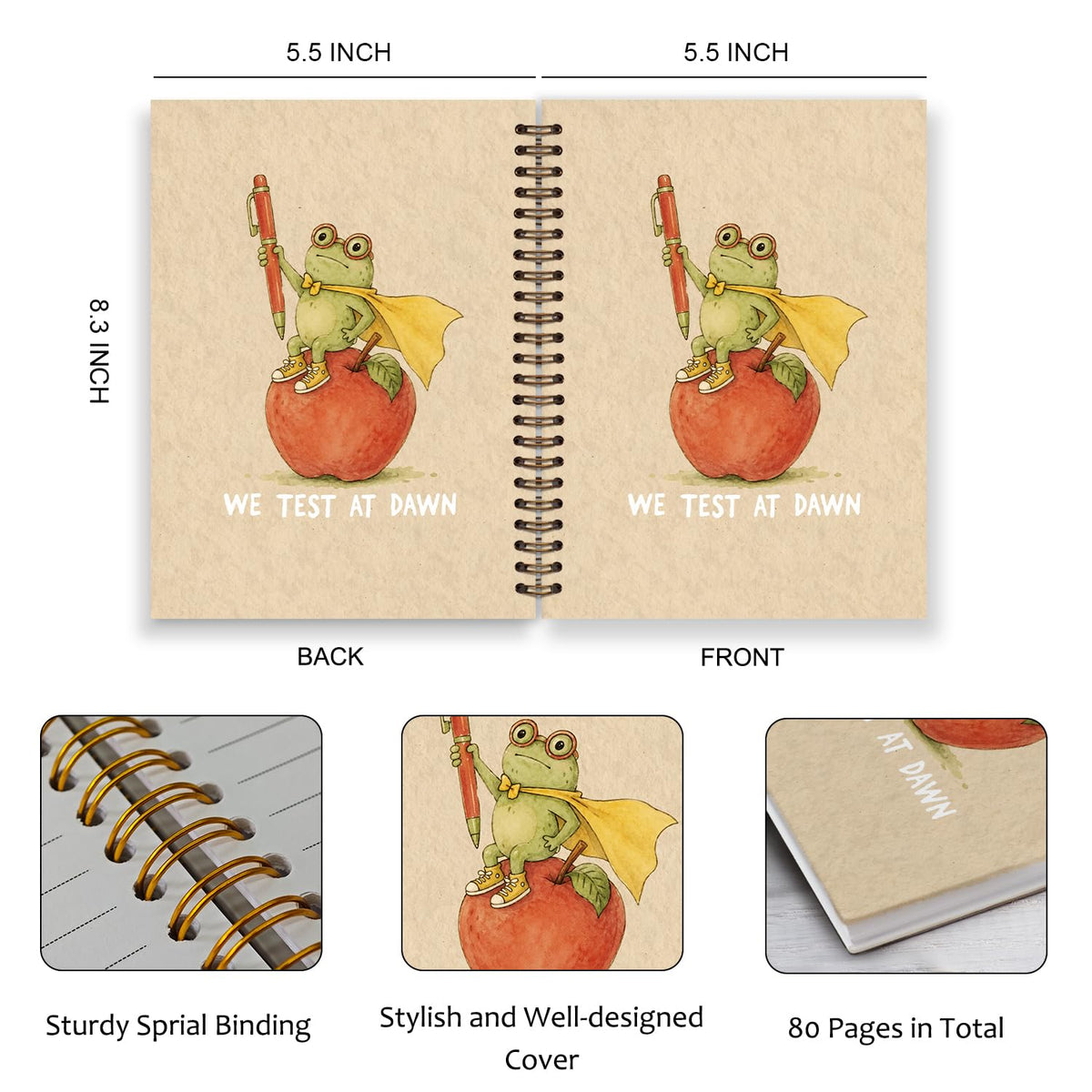 Frog Notebook, Frog Office Supplies, Cute Spiral Journal for Teens