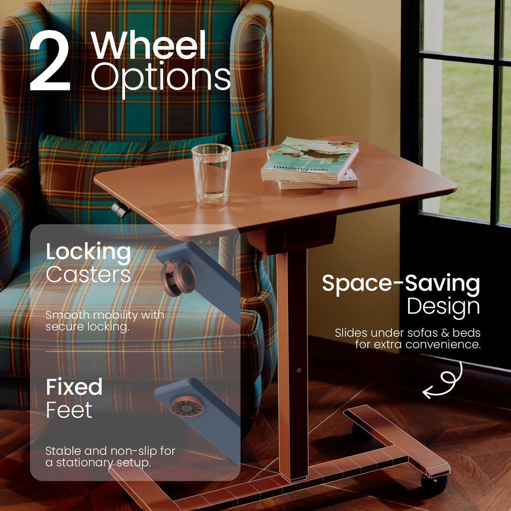 TopJob ANYDESK FOLD Mobile Standing Desk, Portable with Lockable Wheels, Foldable Stand Desk, Rolling Computer Workstations, Used for Home, Couch Side Table, Bedside Table in Bed Room Kitchen (Sand)
