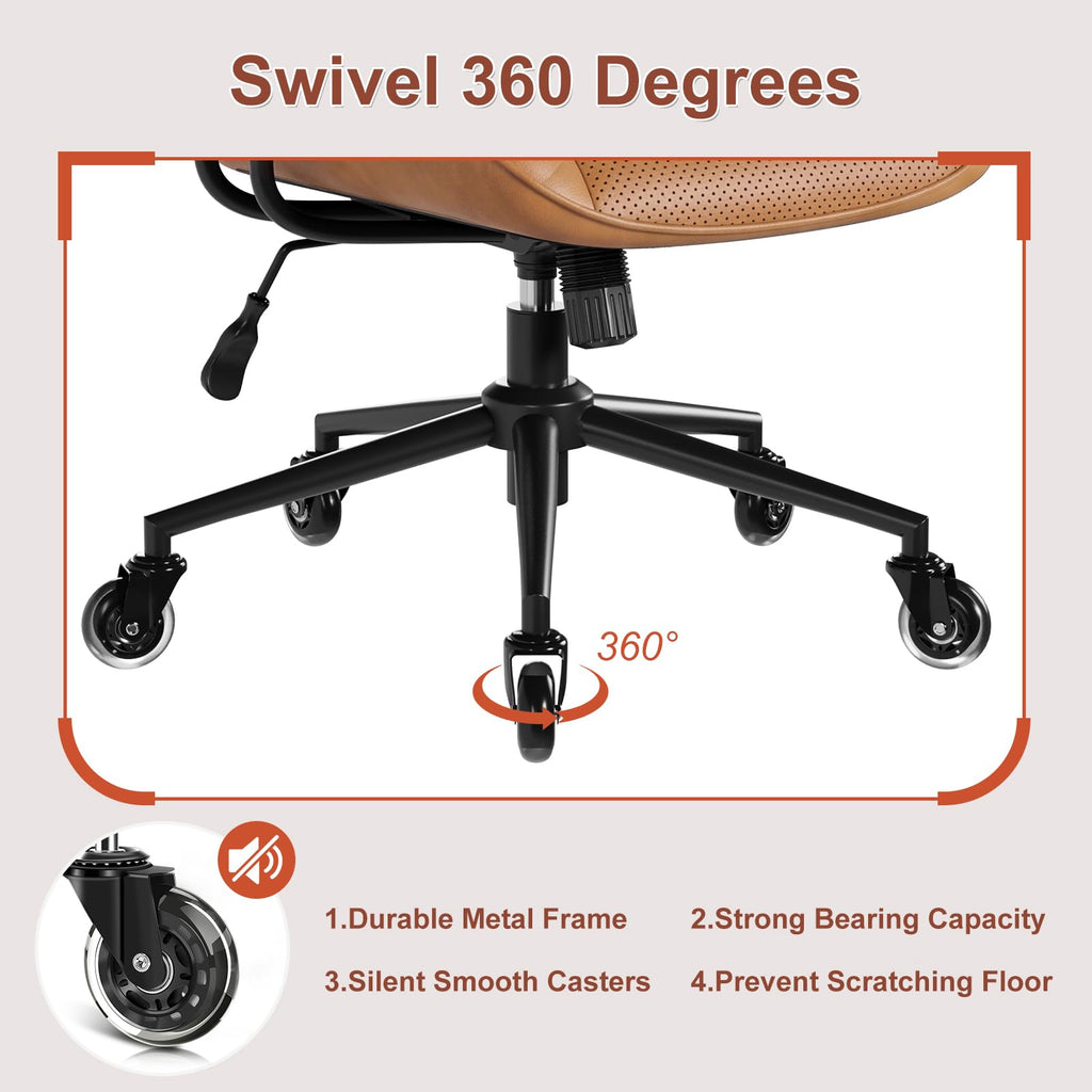 BFZ Leather Home Office Desk Chair with Lumbar Support, Brown