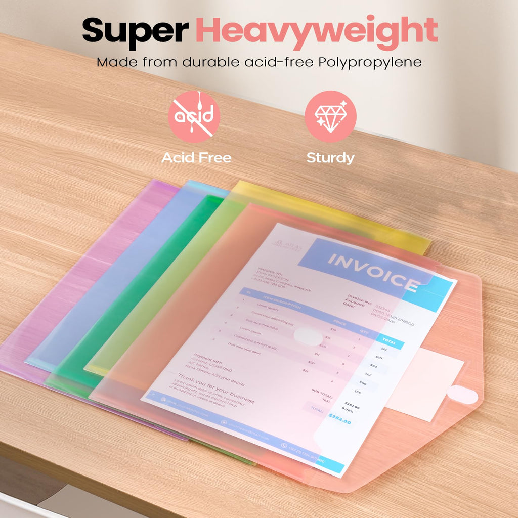 Sooez 10 Pack File Folders, Clear Poly Envelopes Plastic Folders A4 Pouch