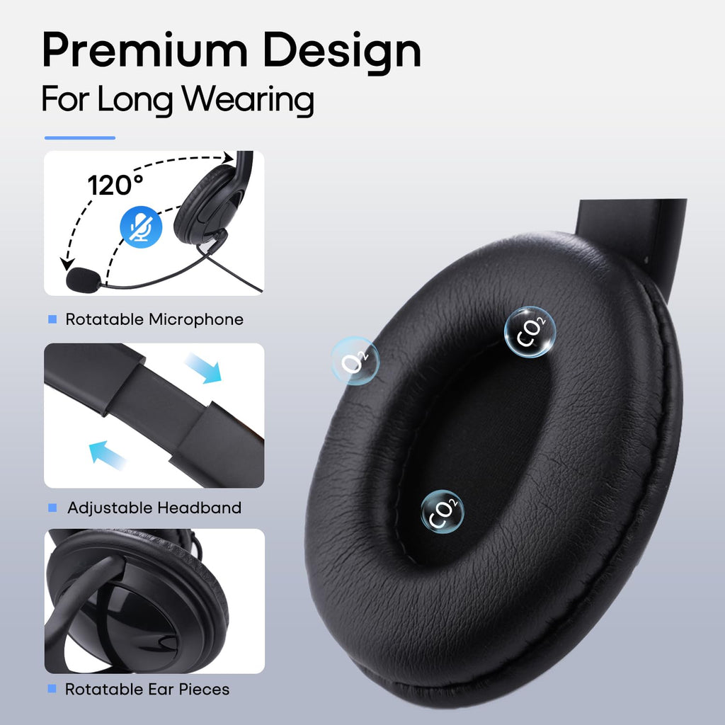 2 Pack Bulk Headphones with Microphone for Classroom Kids, On-Ear Wired Computer Headset with Rotating Mic for School Students K-12 Chromebooks PC Laptop Office Meetings