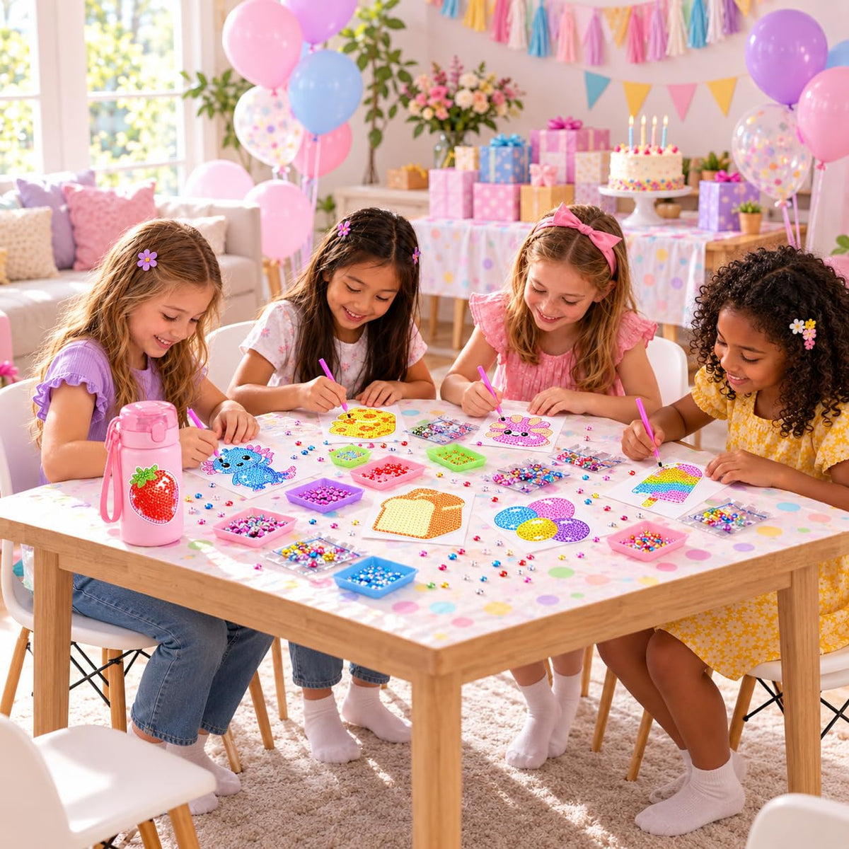 Acrylic Squishy Birthday Party Decorations,Dumpling Diamond Art Painting Kits Party Favors Arts and Crafts for Kids Ages 8-12 Make Your Own GEM Keychains for Girls Ages 4-6 Boys Christmas Toys Gifts