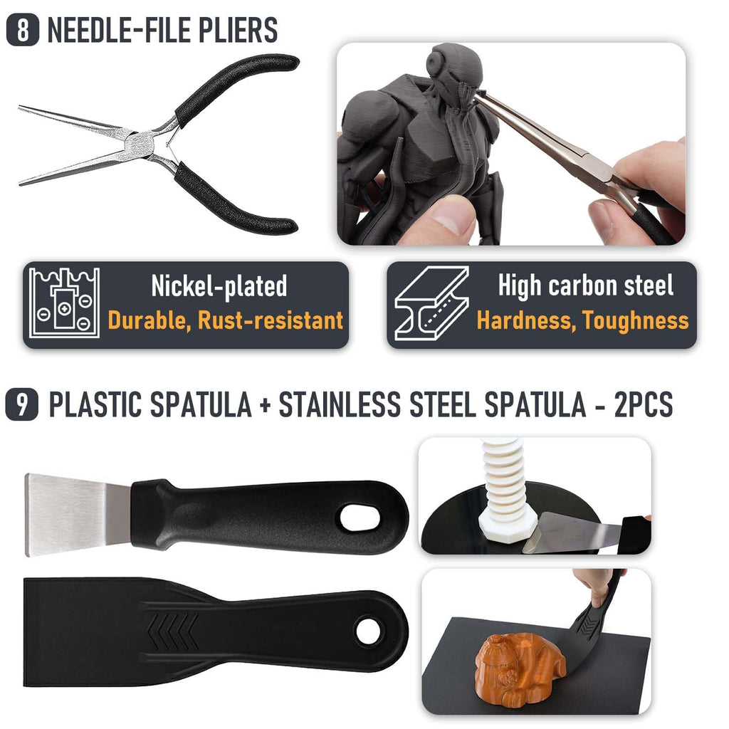 3D Printer Tools Kit, Quality 3D Printing Tool Kit for Model Finishing/Deburring/Drilling, 3D Printer Accessories for All FDM/SLA Printers Removing Support, Cutting Filament, Cleaning Nozzle