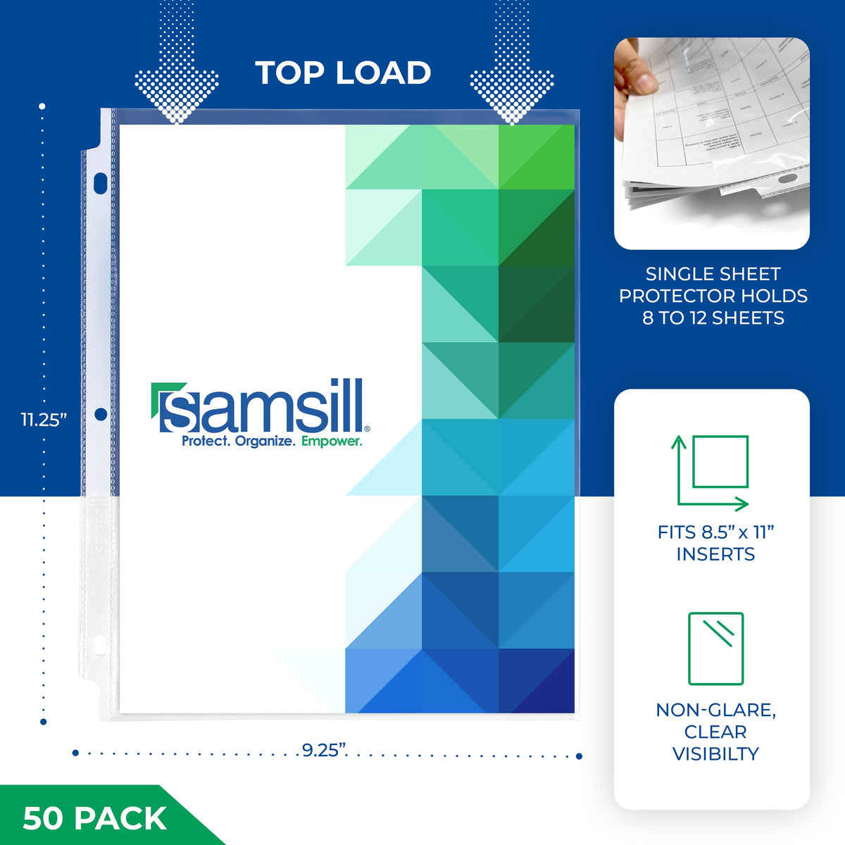Samsill 200 Pack Heavy Duty Sheet Protectors, Non-Glare, 8.5x11 Inch Page Protectors for 3 Ring Binder, Letter Size Protectors, Reinforced Holes, Non-Glare Protector, Top Loading, Acid Free