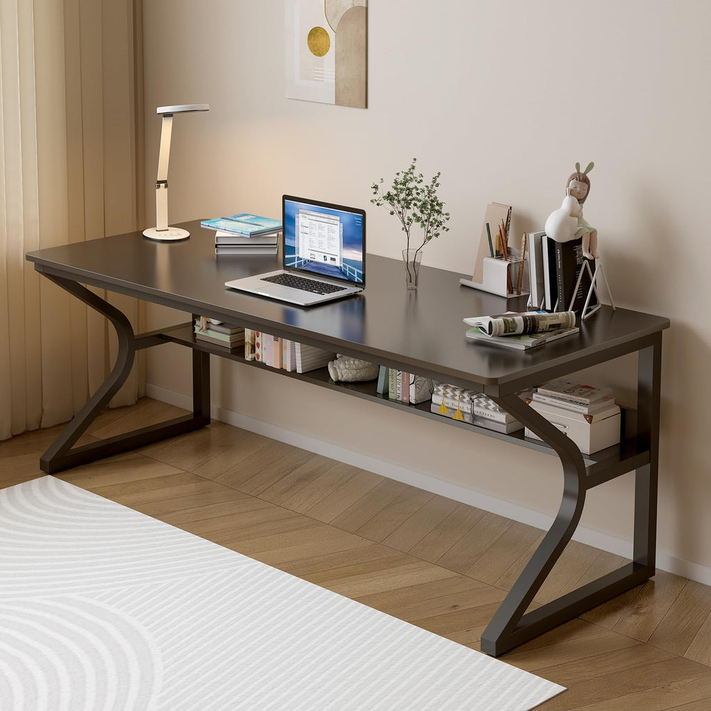 OSCHF 63-Inch Two-Student Desk with Storage Shelf