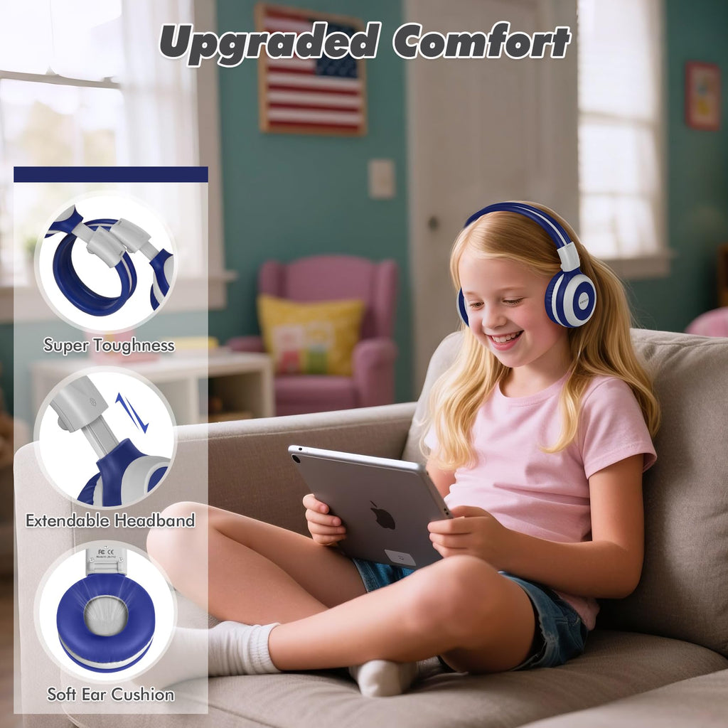 SIMOLIO Kids Wireless Headphones w/Mic for School,75/85/94dB Safe Volume