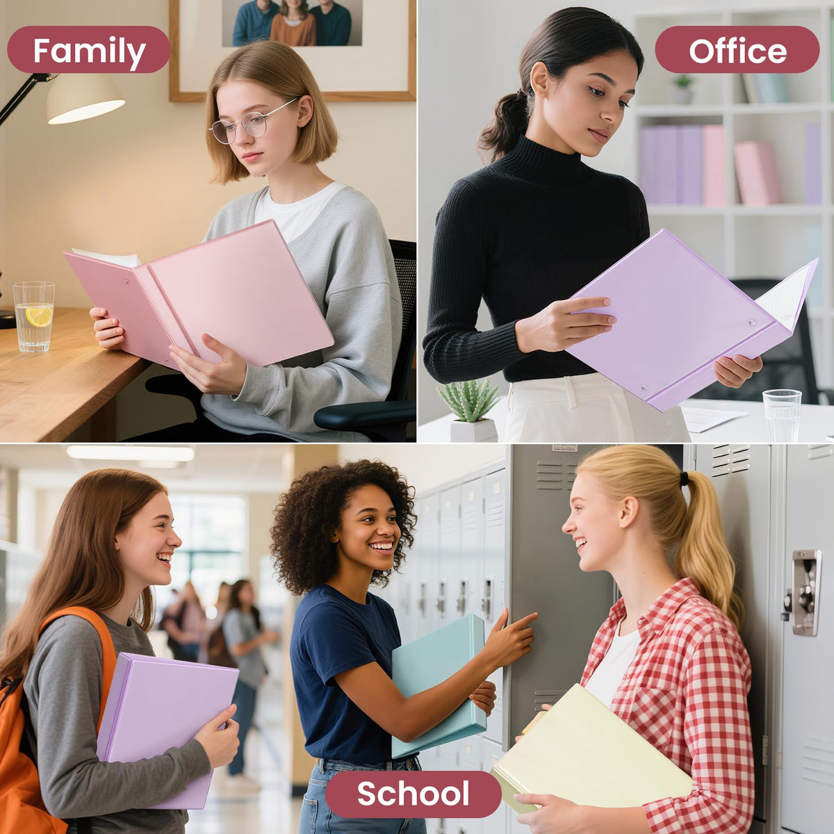 SUNEE 3 Ring Binder 1 Inch 4 Pack, Clear View 1" Binders Three Ring PVC-Free (Fit 8.5x11 Inches) for School or Office Supplies, Assorted Pastel