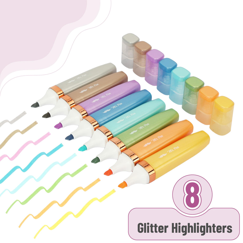 Mr. Pen- Glitter Highlighters, 8 Pack, Pastel & Metallic Colors