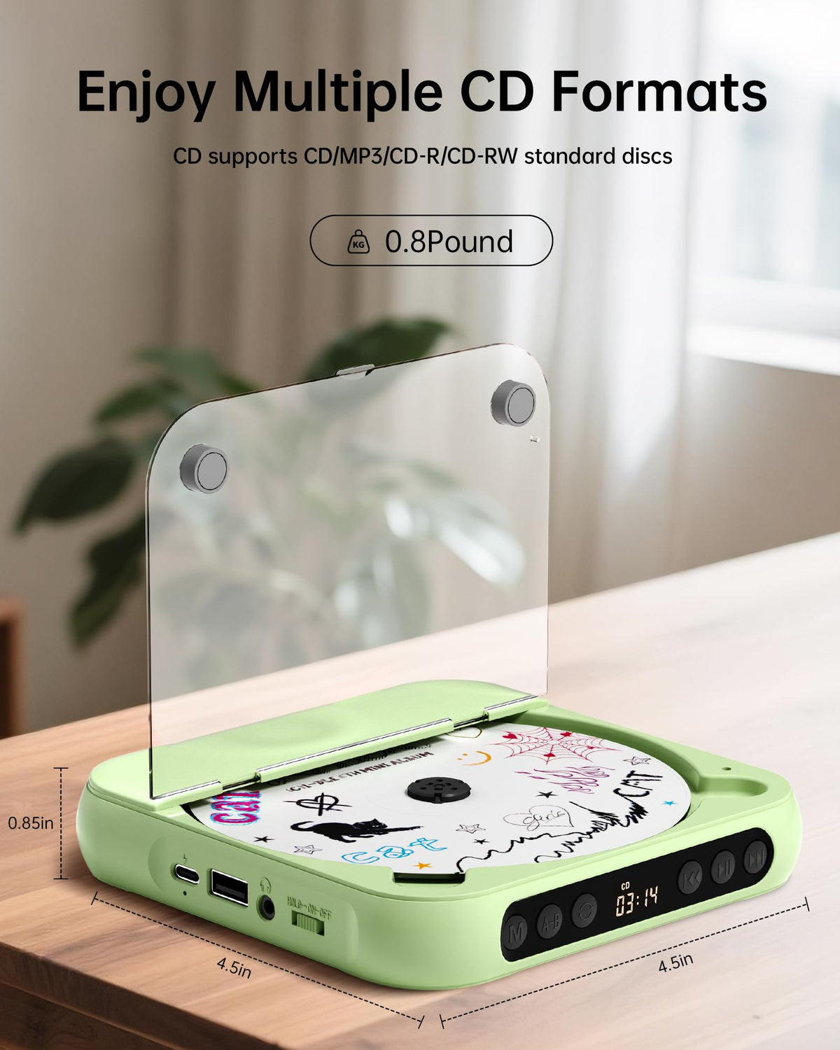 ENVYCLOUD Rechargeable CD Player with Speakers for Learning (K–12)