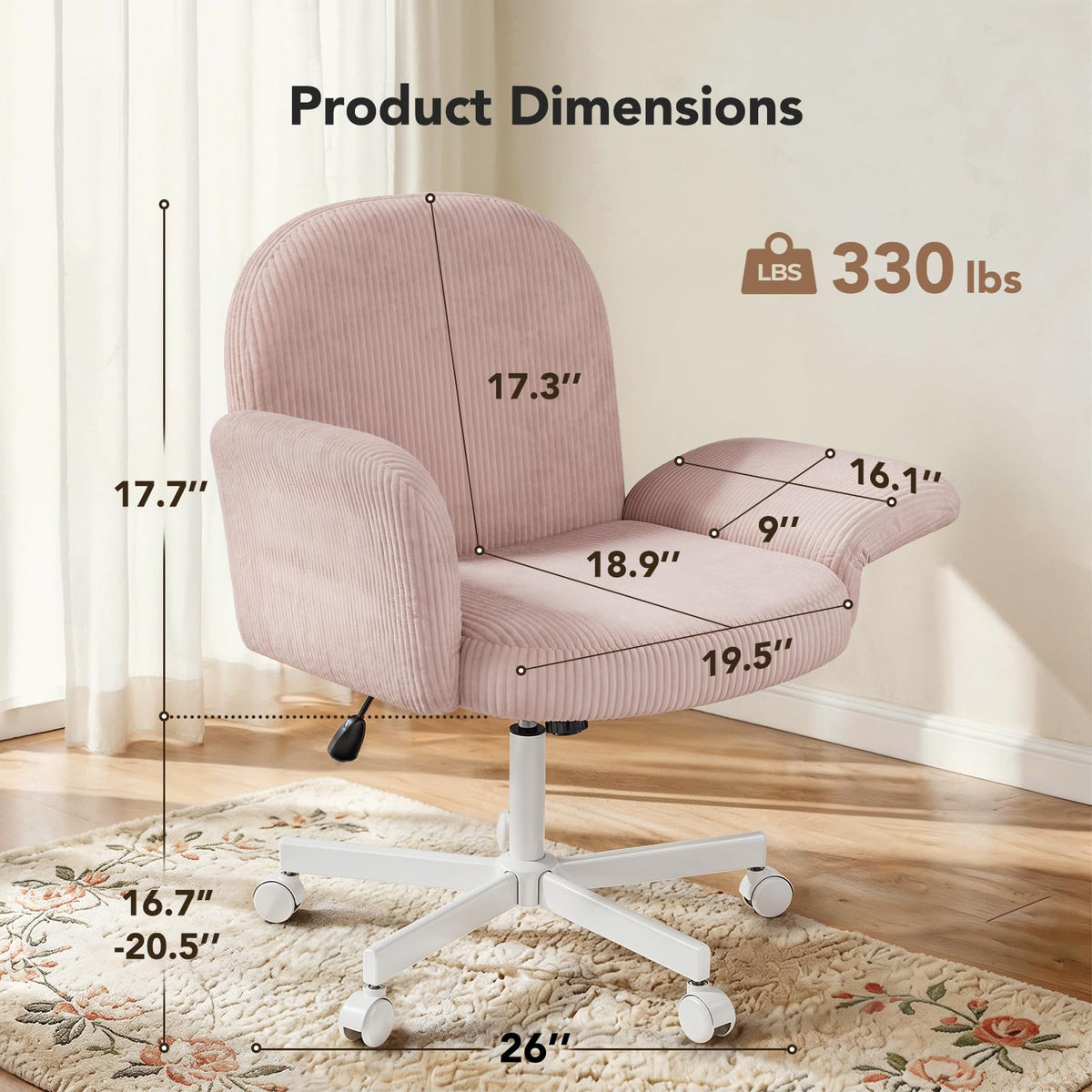 HUANUO Criss Cross Office Chair for Girls with Adjustable Armrests, White