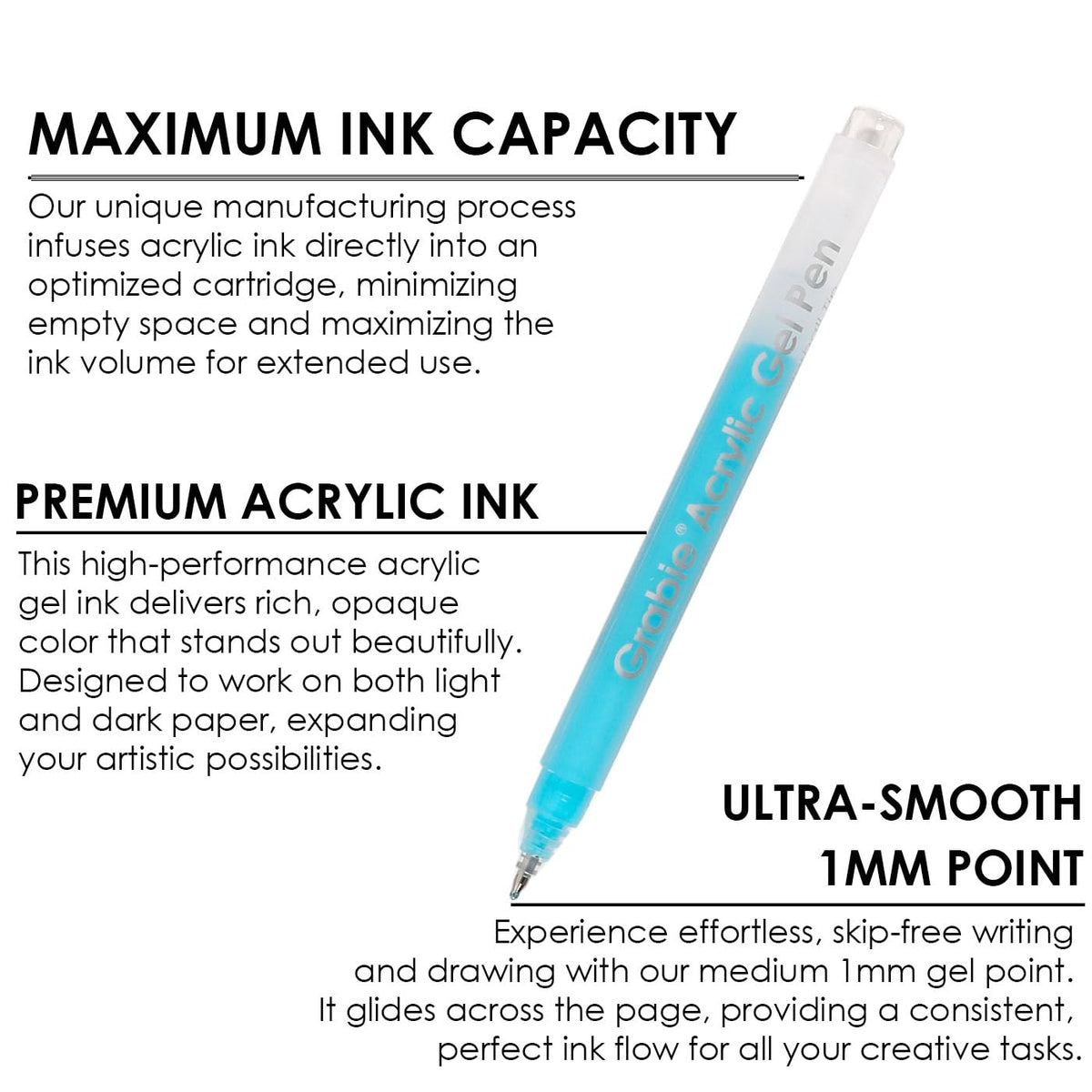 Grabie Acrylic Gel Pens Coloring Kit with Book, Pack of 12 Ocean Colors