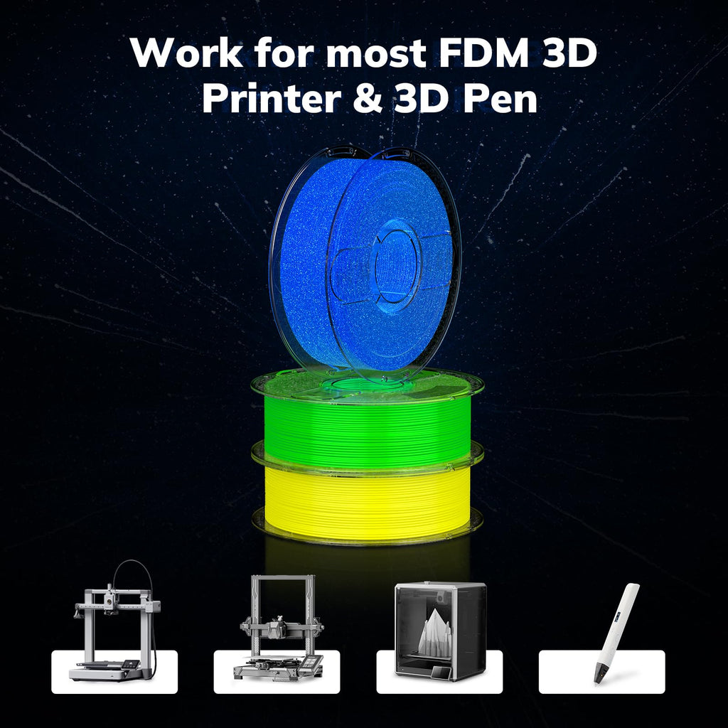 AMOLEN 3D PLA Printer Filament, 1.75mm Glow in The Dark Shiny Firefly Blue PLA Filament for 3D Printing, Best with UV Lamps, 1kg Spool (2.2lbs), Dimensional Accuracy +/- 0.02 mm, Fit Most 3D Printers