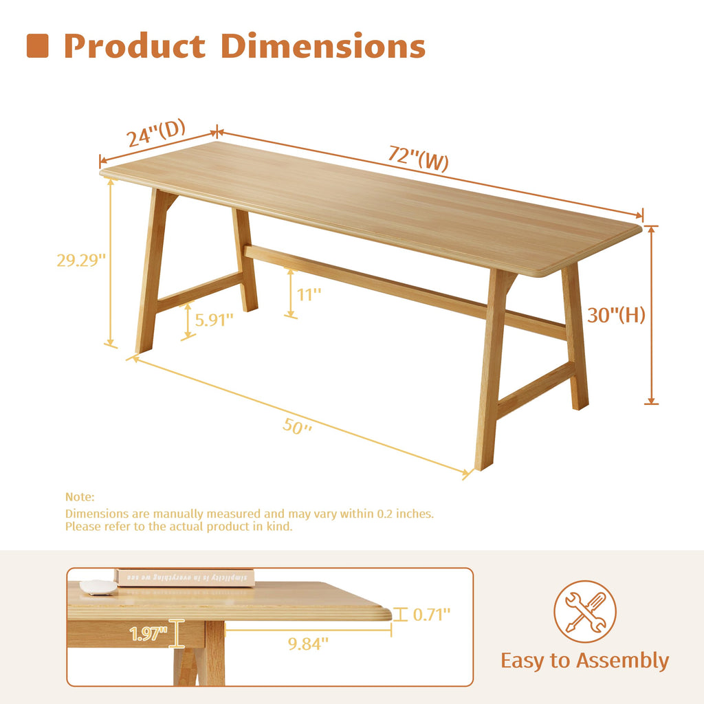 IOTXY Solid Wood Writing Table - 60" W Minimalist PC Computer Desk, Oak