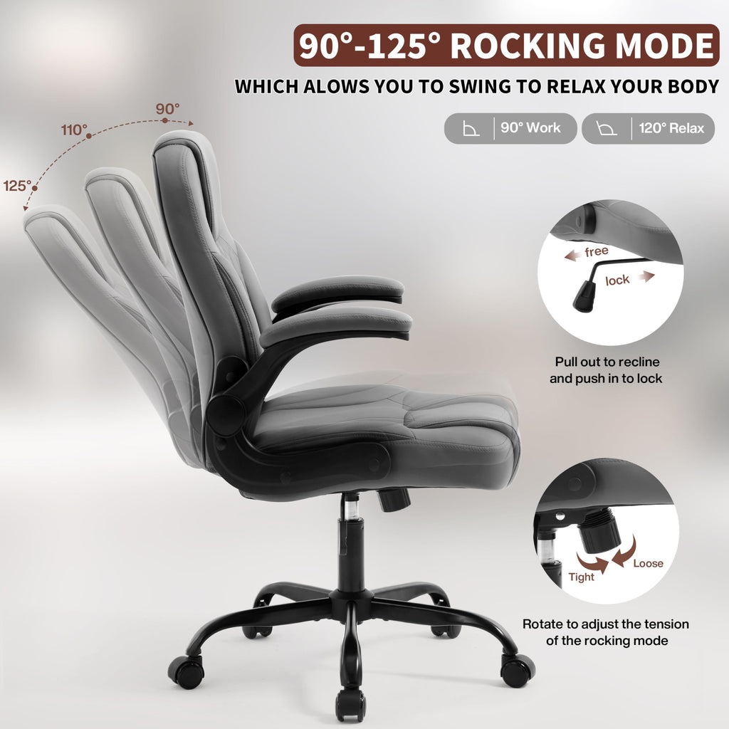 Leather Office Chair Swivel Lumbar Support for Short People Black