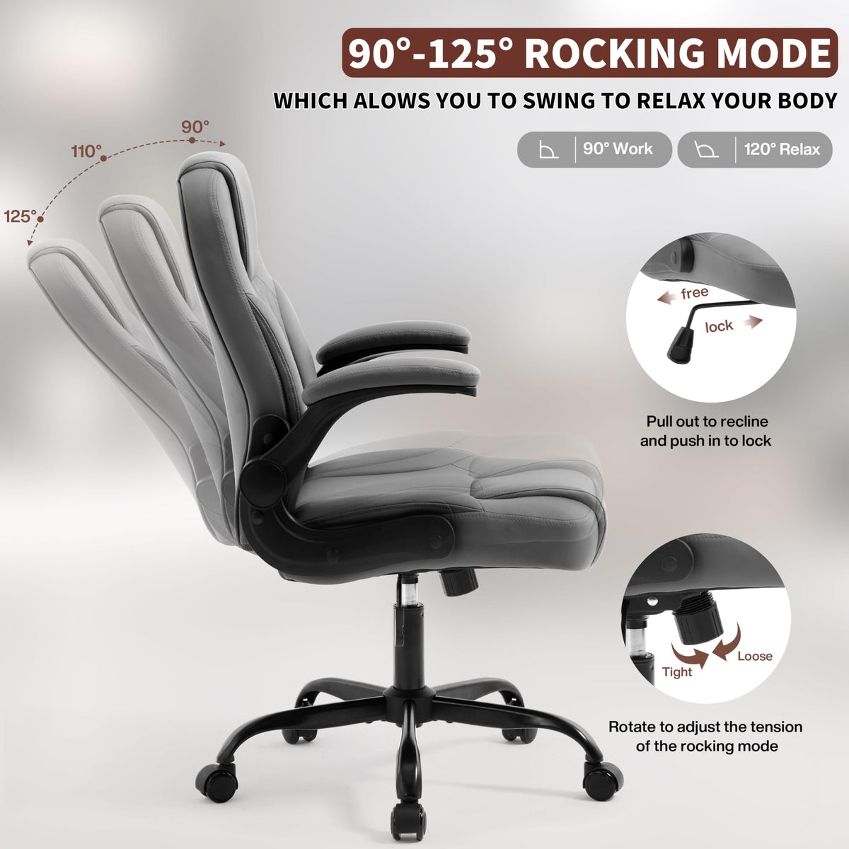 Leather Office Chair Swivel Lumbar Support for Short People Black