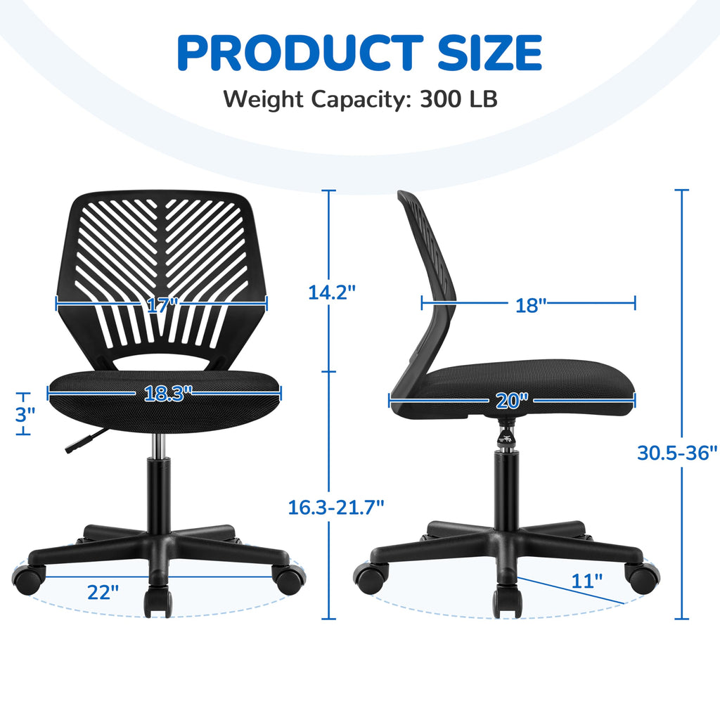 Yaheetech Small Desk Chair, Armless Adjustable Swivel Seat, Green