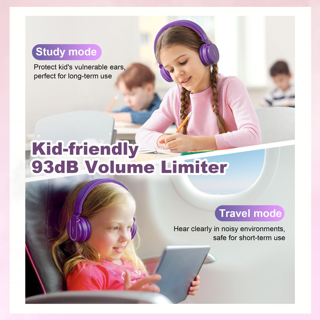 AILIHEN I35 Kids Headphones for School with Mic, 93dB Volume, Green Purple