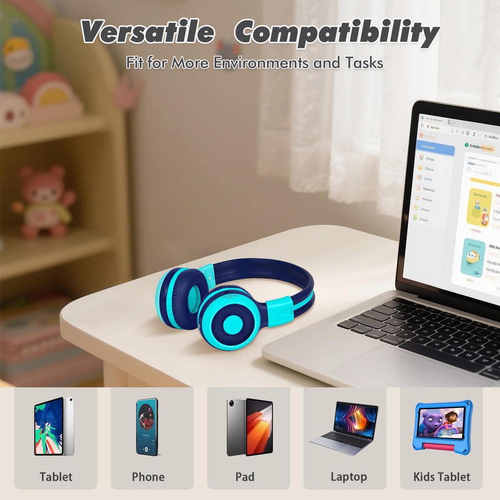 SIMOLIO Kids Wireless Headphones w/Mic for School,75/85/94dB Safe Volume