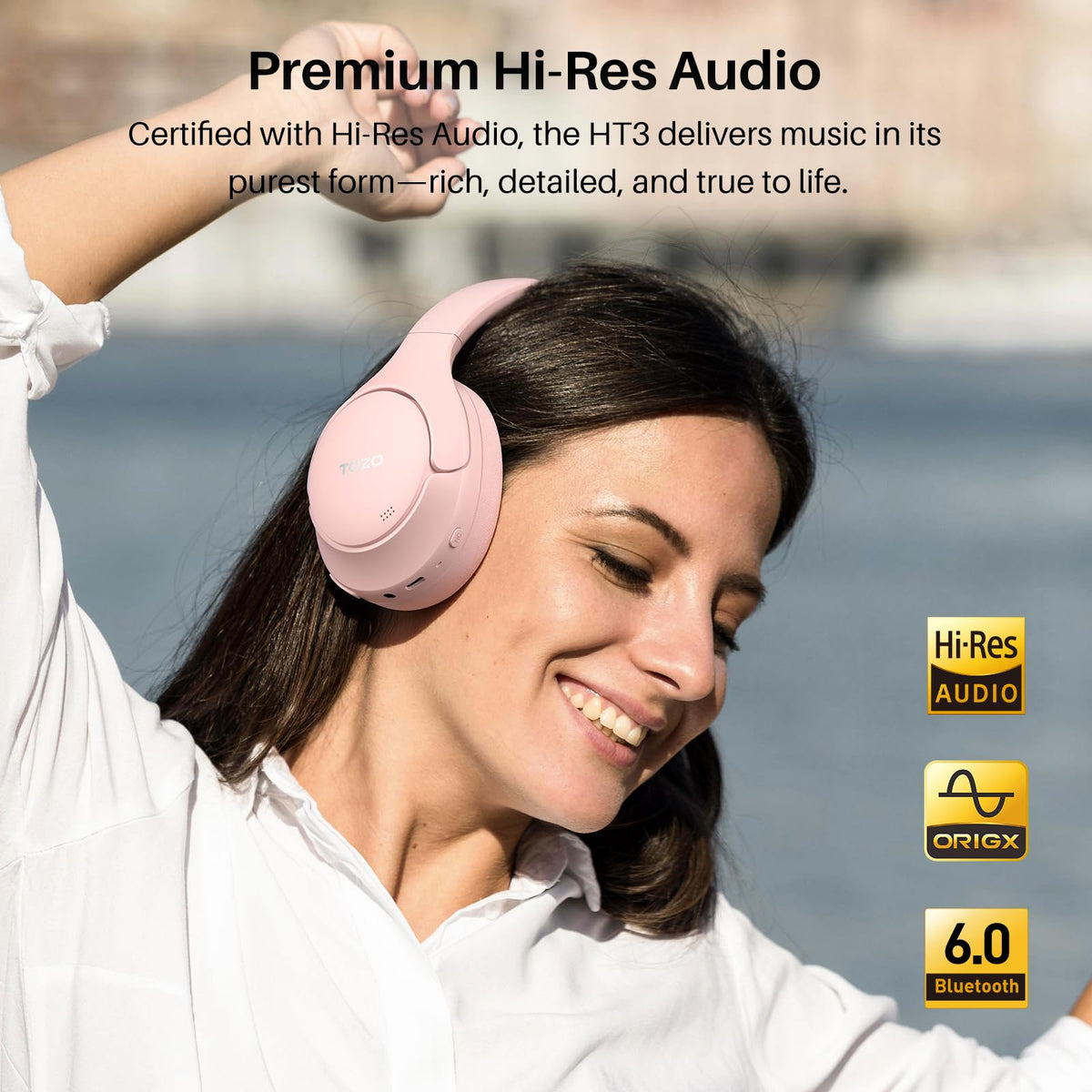TOZO HT3 Hybrid Noise Cancelling Wireless Headphones, 90H Over Ear Headset