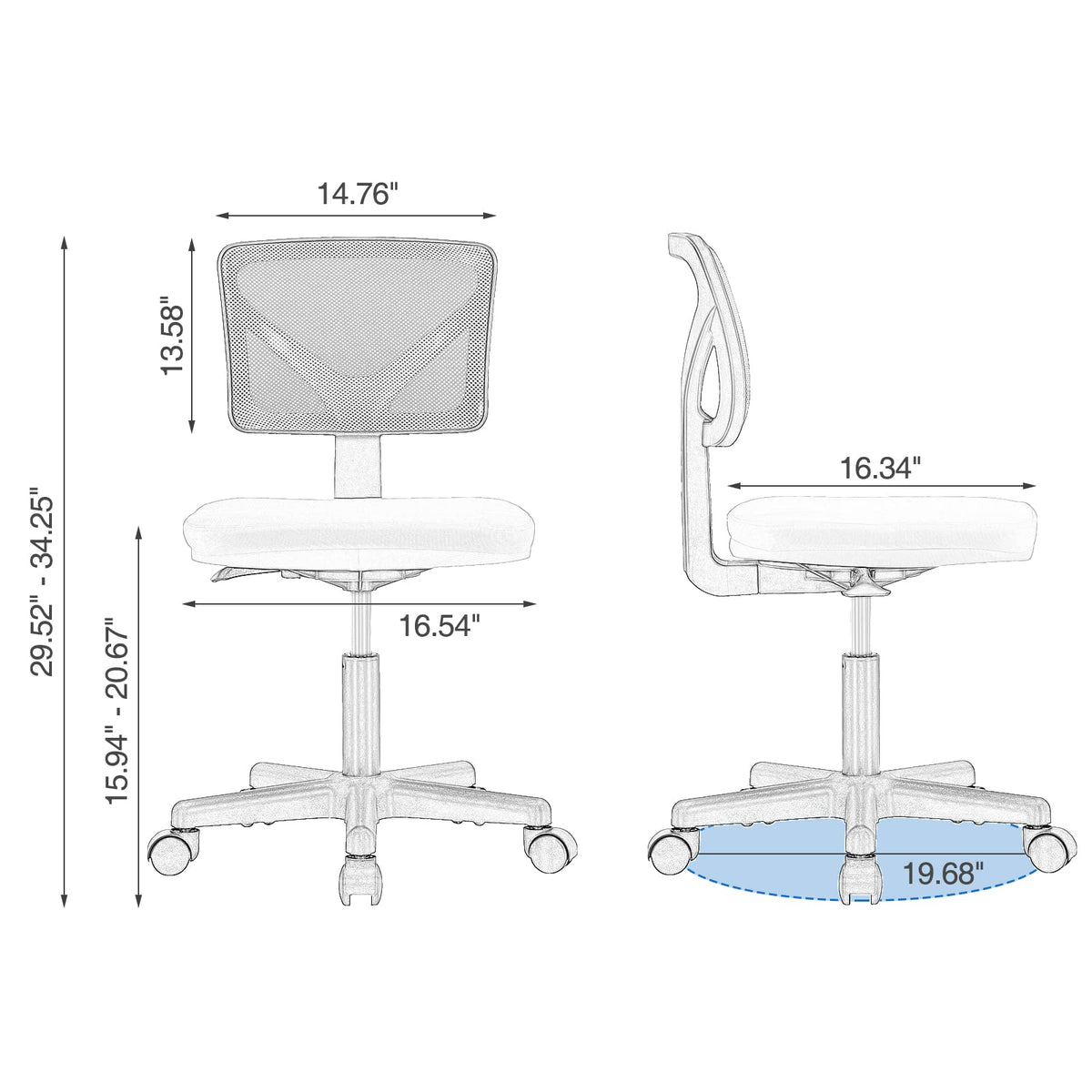 Sweetcrispy Small Armless Desk Chair, Mesh Rolling Office Chairs